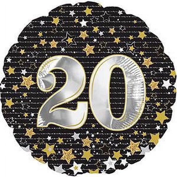 PMU Happy Birthday 20 Gold Stars 18 Inch Mylar Balloon Pkg/5