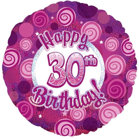 PMU Happy Birthday 30 Pink Dazzeloon Balloon (18 Inch Mylar) Pkg/25