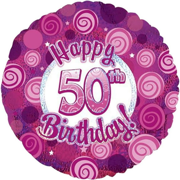 PMU Happy Birthday 50 Pink Dazzeloon Balloon (18 Inch Mylar) Pkg/1