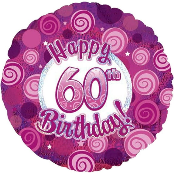 PMU Happy Birthday 60 Pink Dazzeloon Balloon (18 Inch Mylar) Pkg/10