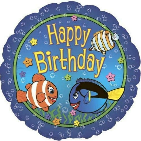 PMU Happy Birthday Big Fish 18 Inch Mylar Balloon Pkg/10