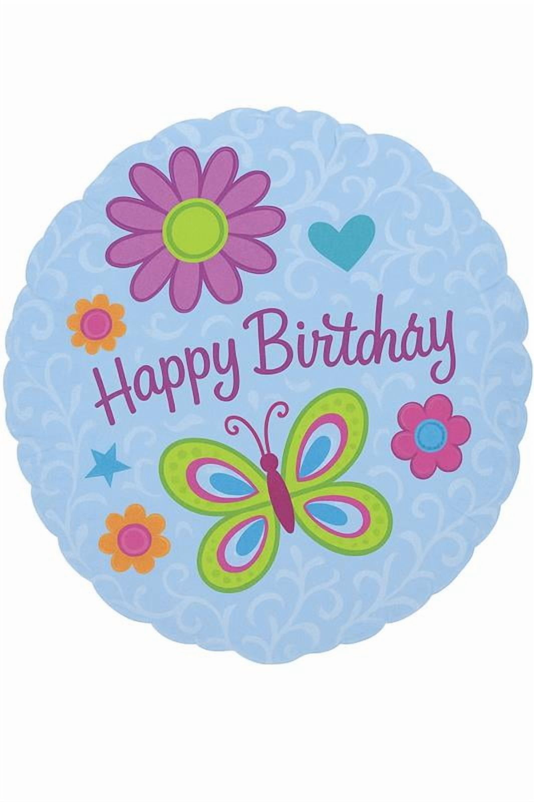 PMU Happy Birthday Butterfly and Flowers 18 Inch Mylar-Foil Balloon Pkg/1