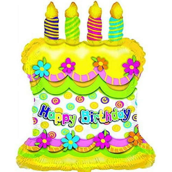 PMU Happy Birthday Cake Candles 28 Inch Mylar Balloon Pkg/1