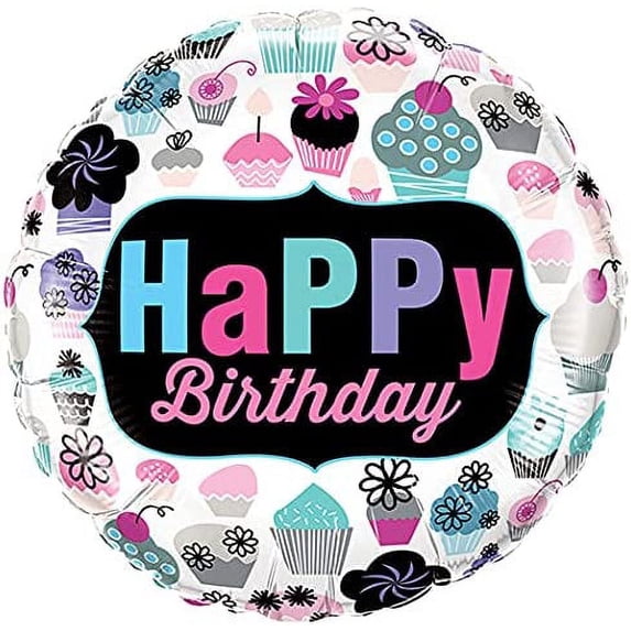 PMU Happy Birthday Cupcakes Emblem 18 Inch Mylar-Foil Balloon Pkg/5 ...