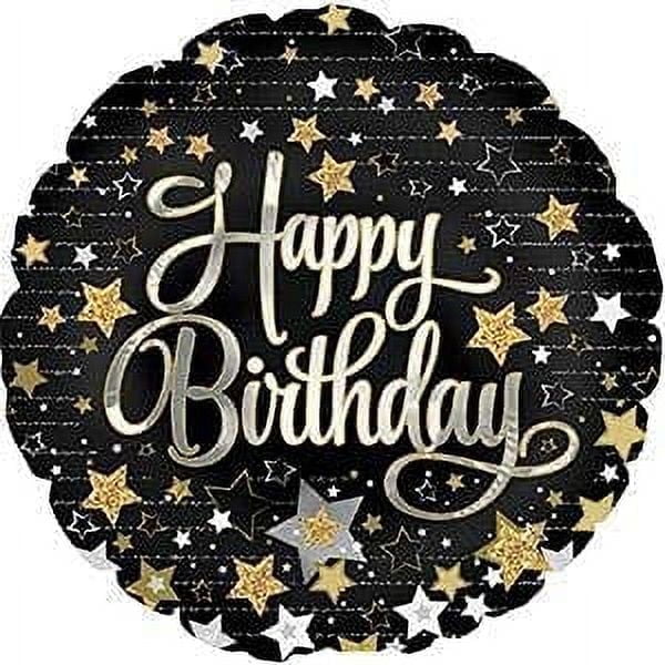 PMU Happy Birthday Gold Stars 18 Inch Mylar-Foil Balloon Pkg/10