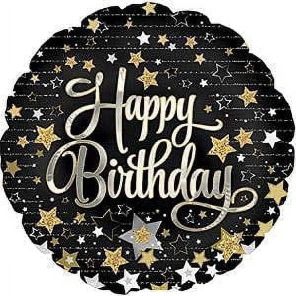 PMU Happy Birthday Gold Stars 18 Inch Mylar-Foil Balloon Pkg/1