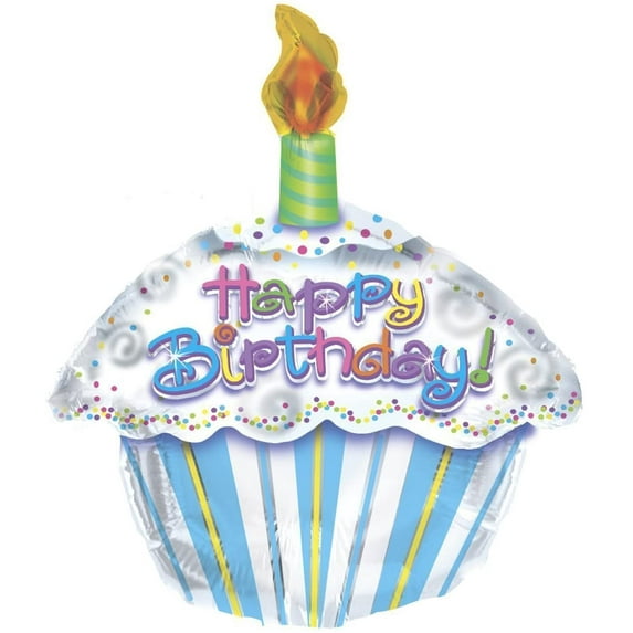 PMU Happy Birthday Petite Cupcake Shape 18 Inch Mylar-Foil Balloon Pkg/10