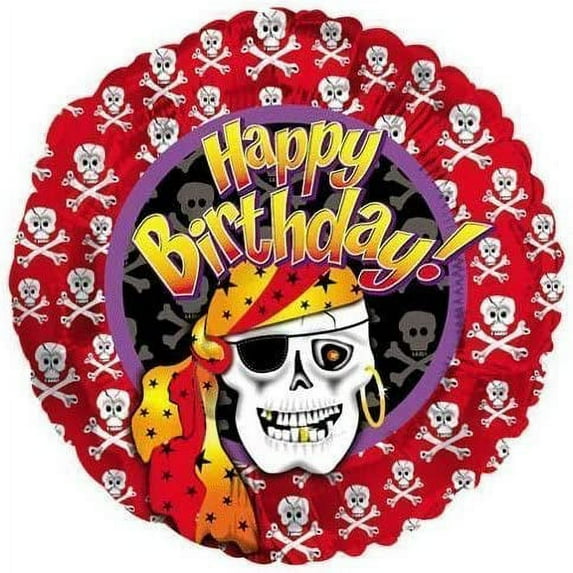 PMU Happy Birthday Pirate Skeleton 18 Inch Mylar-Foil Balloon Pkg/1