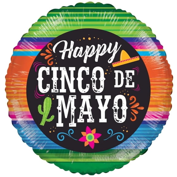 PMU Happy Cinco de Mayo 18 Inch Round Mylar Balloon, Pack of 1