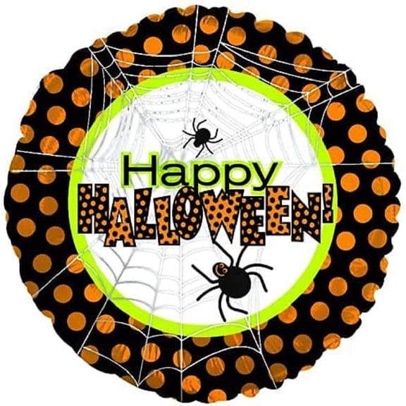 PMU Happy Halloween Spider Web Polka Dots 18 Inch Mylar-Foil Balloon Pkg/1