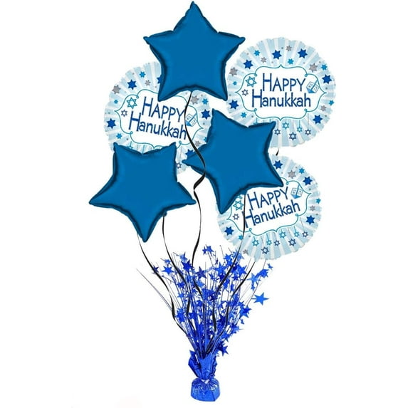 PMU Happy Hanukkah Blue Glitter Balloon Bouquet (6/Pkg) Pkg/1