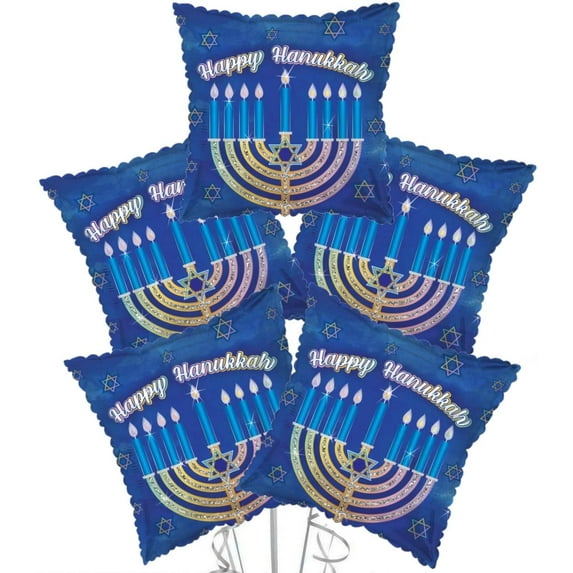 PMU Happy Hanukkah Glittered Menorah 18 Inch Mylar Balloon Pkg/10