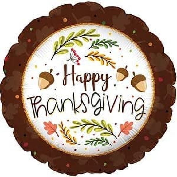 PMU Happy Thanksgiving Brown Border 18 Inch Mylar Foil Balloon Pkg/1