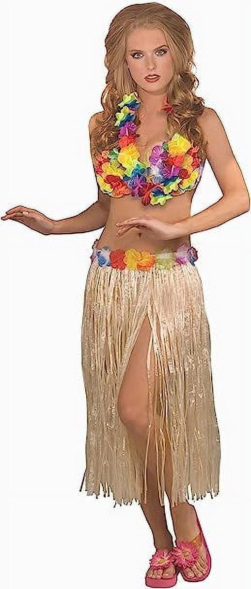 PMU Hula Girl Dancer 3 Piece Costume Silk Flower Bra Flower Lei and Grass Skirt Wearable Hawaiian Luau Party Costume and Accessory 1 pkg Pkg 1 Walmart