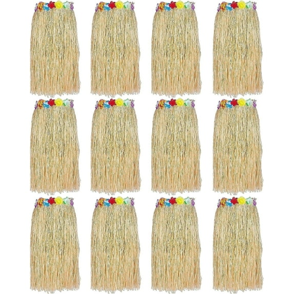 PMU Deluxe Grass Skirt with Flower Trim Wearable Hawaiian Luau Party Costume and Accessory (12/pkg)Pkg/1