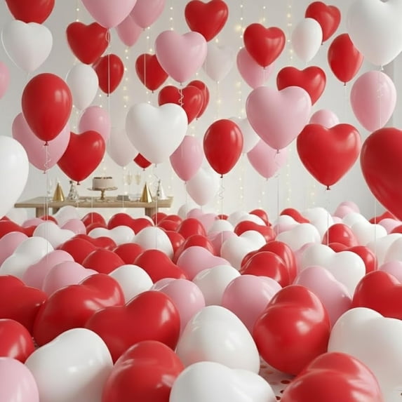 PMU Heart Shaped Balloons 15 Inch PartyTex Premium Red, Pink and White Latex Valentines Day, Weddings, Birthdays, Anniversaries, Engagements Pkg/50