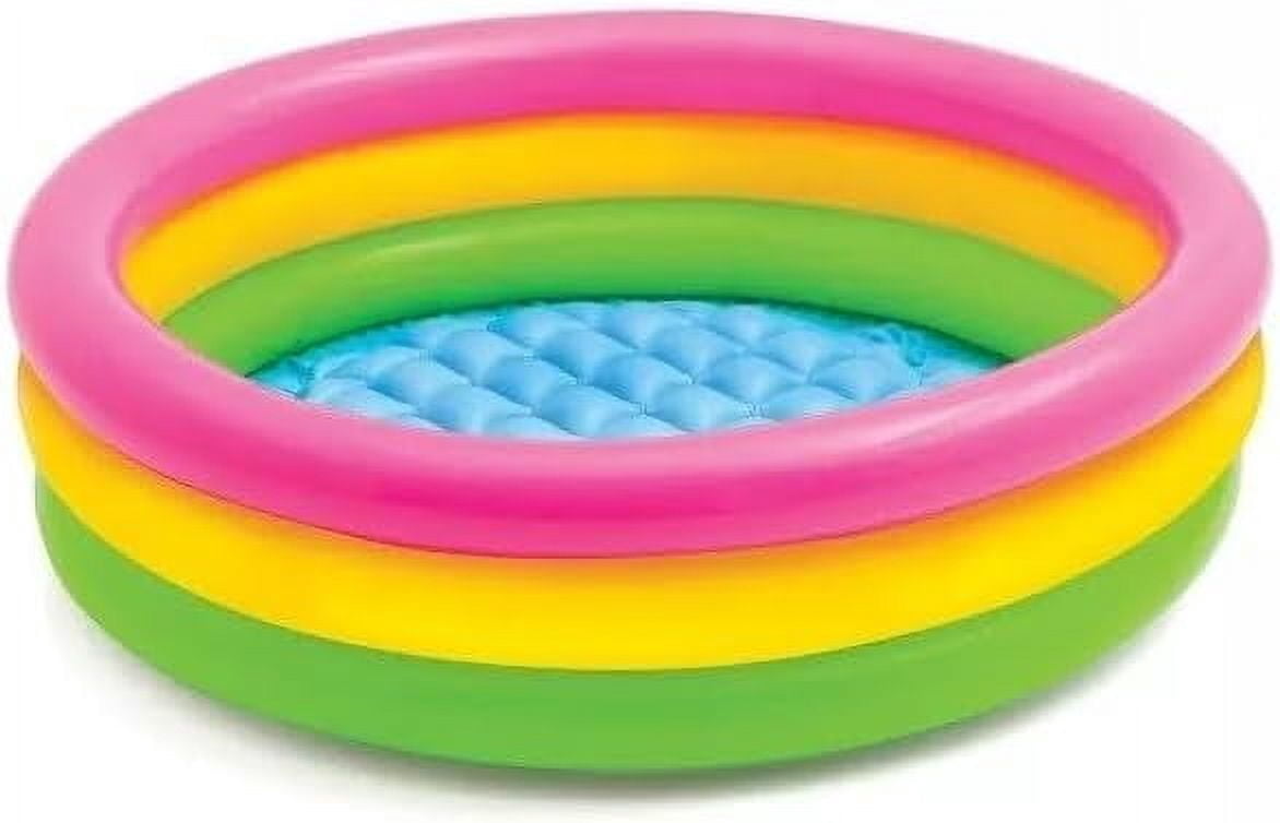 PMU Inflatable Pool 3-Ring 30 Inch Pink, Yellow and Green Triple Ring ...