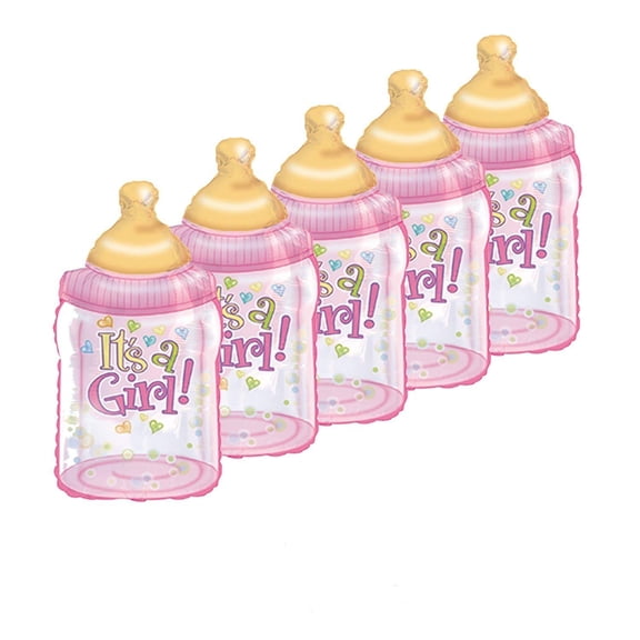 PMU It's A Girl Baby Bottle Shape 38 Inch Mylar Balloon Pkg/5