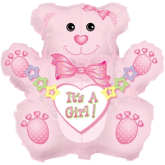 PMU It's a Girl Bear Shape 32 Inch Mylar Balloon Pkg/5