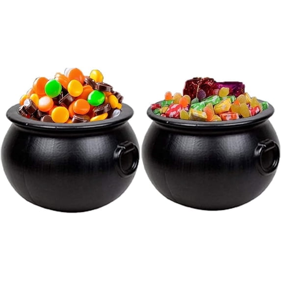 PMU Large Halloween Cauldron 16 Inch, Big Witch Plastic Cauldron Candy bowl Black, For Halloween Decor Pkg/2