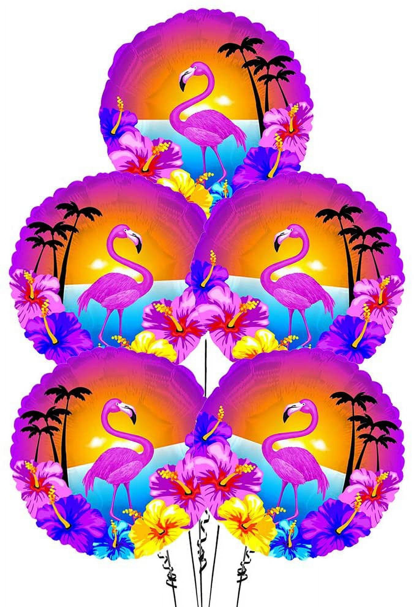 PMU Luau Balloon 18 Inch Mylar Hibiscus and Flamingo Pkg/25 