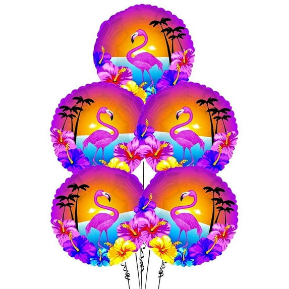 PMU Luau Balloon 18 Inch Mylar Hibiscus and Flamingo Pkg/25