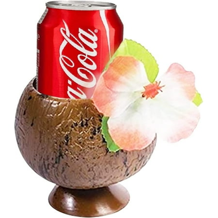 PMU Luau Party Coconut Can Cup Holder with Flower Party Decoration and Tableware Accessory (1/pkg)Pkg/1