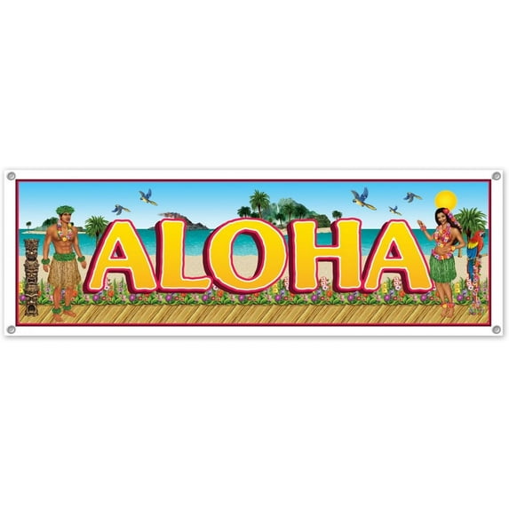 PMU Luau Tropical Beach Sign Banner 5ft x 21in Decoration and Party Accessory (1/pkg)Pkg/1
