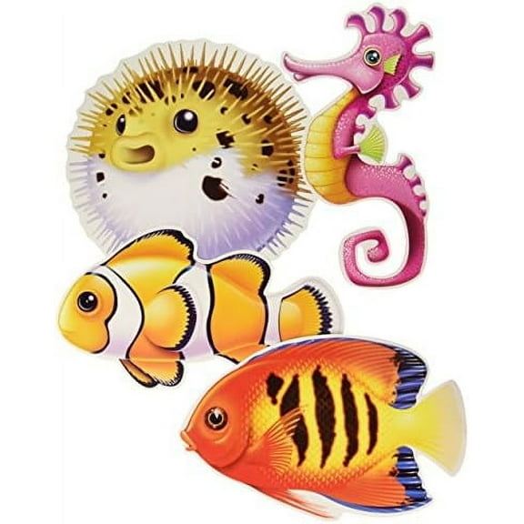 PMU Luau Under The Sea Fish Cutouts 14in Party Decoration and Accessory (4/sheet) Pkg/1