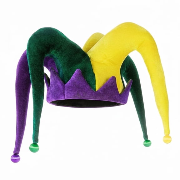 PMU Mardi Gras 1 Pc Multicolor Purple, Yellow and Green Felt Jester Carnival Hat
