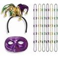 thumbnail image 1 of PMU Mardi Gras 18pc Jester Party Set Festive Costume Set for Mardi Gras Themed Party - 3 pc Jester Headband, 3 pc Half Masks, 12pc Mardi Gras Mini Mask Beads, 1 of 1