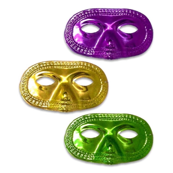PMU Mardi Gras Metallic Half Masks with Elastics in Assorted Colors (6/Pkg) Pkg/1