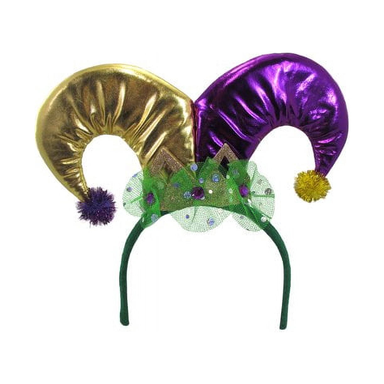 Mardi Gras Jester Headband Party Supplies - Adult Clown Hat With Pompoms