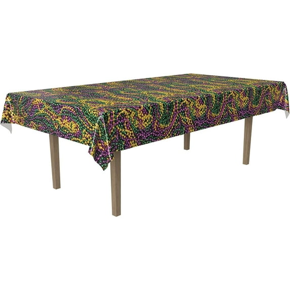 PMU Mardi Gras Party Supplies and Decorations - Mardi Gras Beads Tablecover 4.5ft x 9ft Mardi Gras Themed Party Accessories Pkg/1