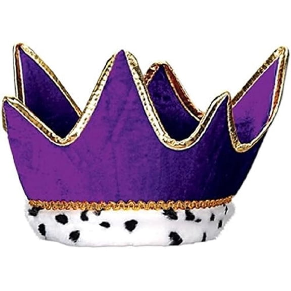 PMU Mardi Gras Plush Royal Crown Purple Mardi Gras Holiday Party Headwear Costume for Men and Women (1/pkg) Pkg/1