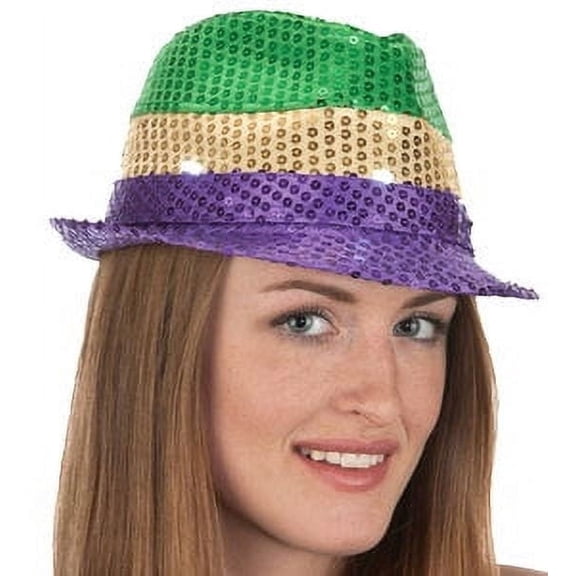 PMU Mardi Gras Sequin Hat Light-Up Fedora (1/pkg) Pkg/1