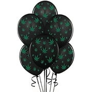 PMU Marijuana Balloons PartyTex 11in Premium Black with All-Over Print Green Marijuana Leaves Pkg/12