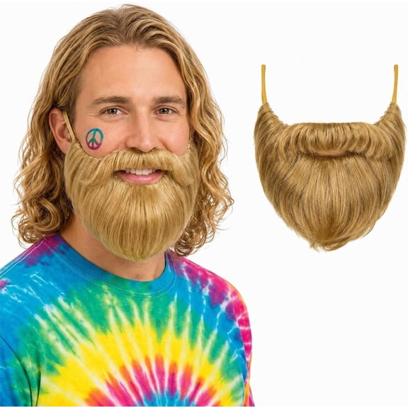 PMU Men's Halloween Costume Beard, Long Blonde Facial Hair Accessory, Novelty Beard, One Size Fits Most Adults