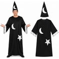 thumbnail image 1 of PMU Men's Halloween Wizard Costume, Black Robe with Moon and Star Detail, Wizard Hat, One Size Fits Most Adults, 1 of 1