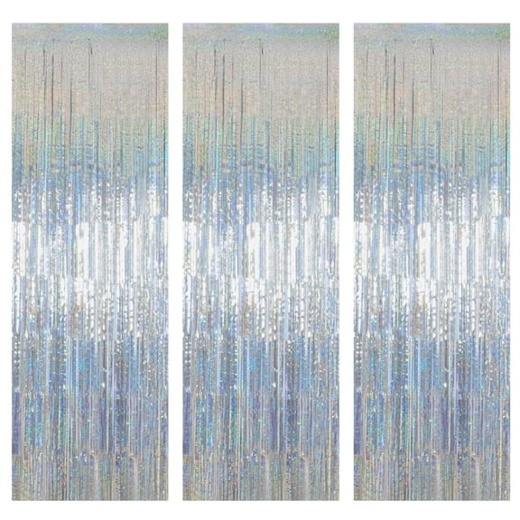 PMU Metallic Fringe Curtains (Prismatic Laser) 3ft x 8ft Pkg/3