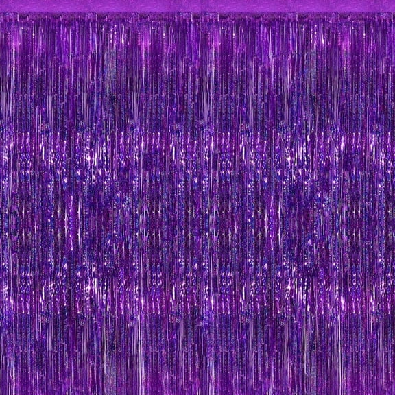 PMU Metallic Fringe Curtains (Purple) 3ft x 8ft Pkg/6