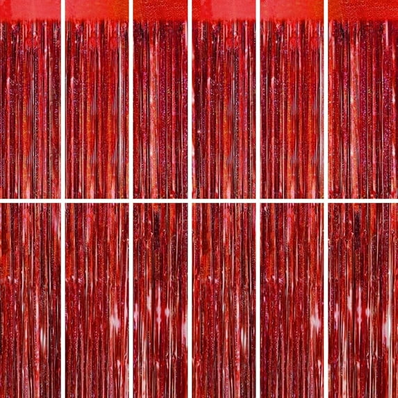 PMU Metallic Fringe Curtains (Red) 3ft x 8ft Pkg/12