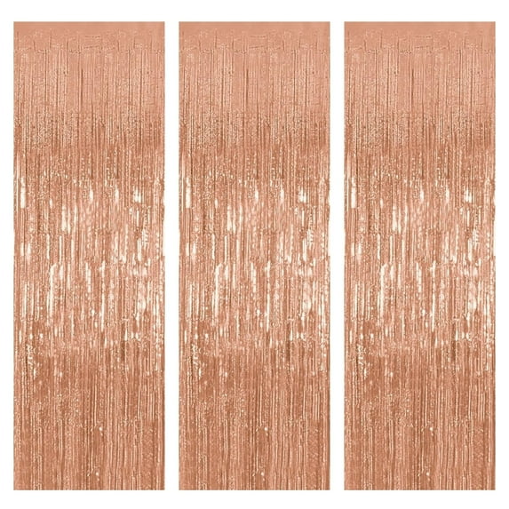 PMU Metallic Fringe Curtains (Rose Gold) 3ft x 8ft Pkg/3