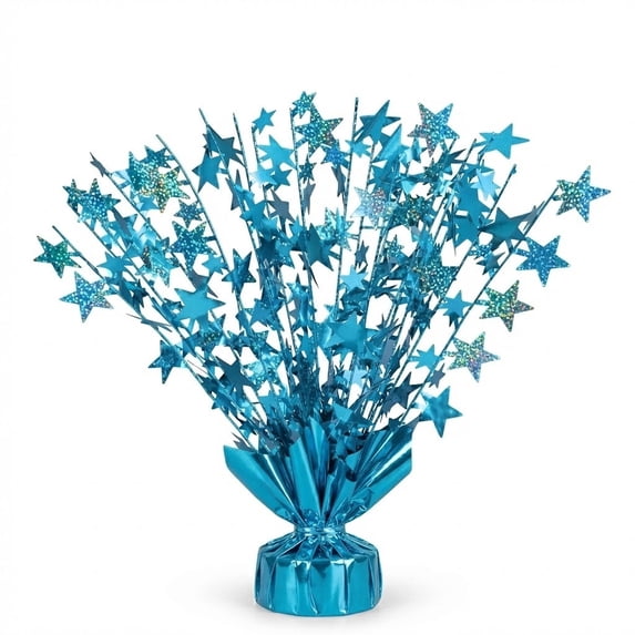 PMU 12 Pack Bursting Star Metallic Foil Spray Centerpiece-Baby Blue Prismatic Balloon Weights Party Table Decorations Centerpiece for Hanukkah, Winter, Birthdays, Christmas and Graduation 15in /