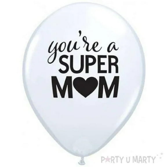 PMU Mother's Day "You're a Super Mom" 11in White Qualatex Balloon (12/pkg)