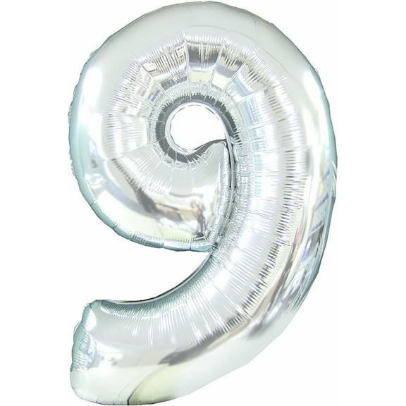 PMU Mylar Balloon Number Nine-9 Shape 47 Inch Silver Pkg/3