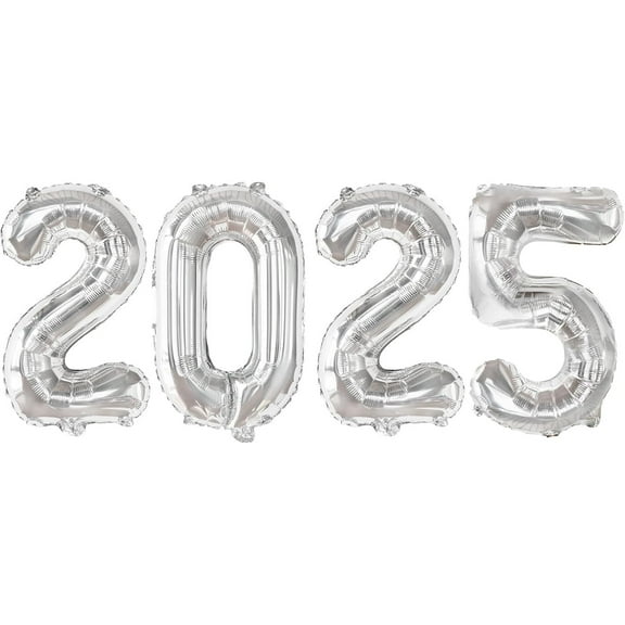 PMU New Year's Eve Party 2025 New Year, Graduation "2025" 16in Silver Number Mylar Balloons Birthday, Special Events Accessories Party Celebration (4/pkg) Pkg/1