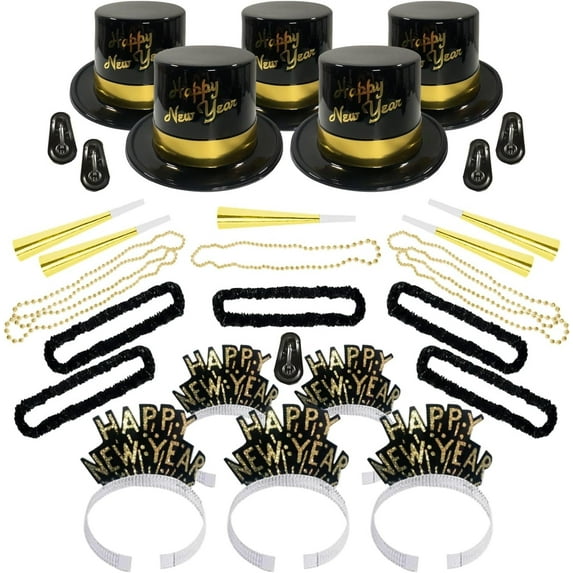 PMU New Year's Eve Party Supplies 2026 Gold Legend Illusion Party Kit Assortment for 10 persons - New Year's Eve Decorations Supplies, Outfits for Adults, Men and Women (10/psn) Pkg/1
