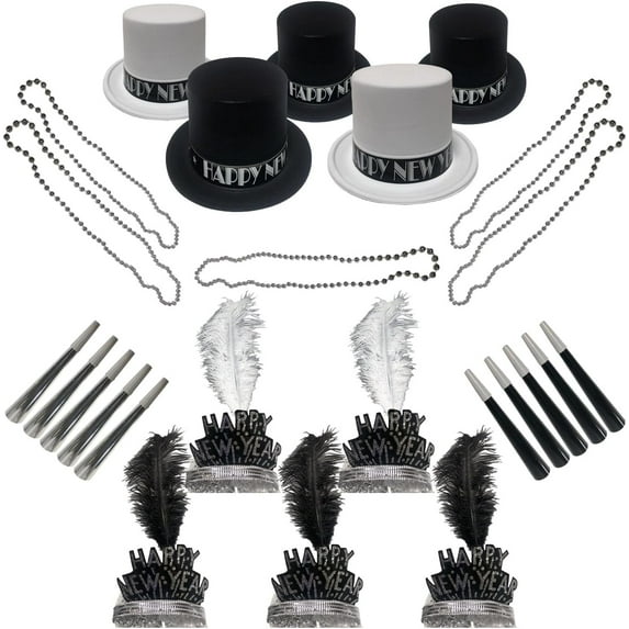 PMU New Year's Eve Party Supplies 2026 All That Jazz Party Kit Assortment for 10 persons - New Year's Eve Decorations Supplies, Outfits for Adults, Men and Women (10/psn) Pkg/1