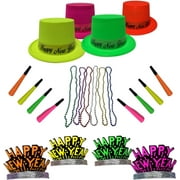 PMU New Year's Eve Party Supplies 2026 Neon Midnight Party Assortment Kit for 10 persons - Outfits for Adults, Men and Women (10 psn/pkg) Pkg/1